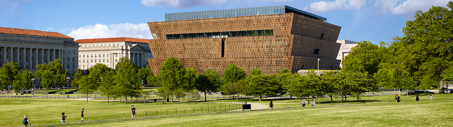 National Museum of African American History and Culture on the National Mall with Washington Monument