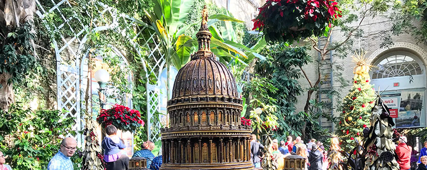 Holiday display of US Capitol inside of US Botanic Garden