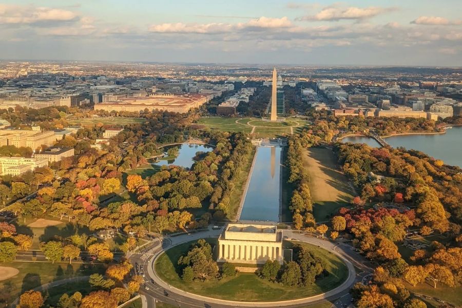 View of DC from window seat on airplane 