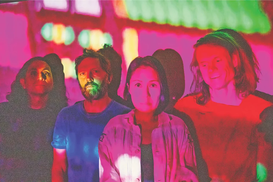 Band Deerhoof posing for shoot 