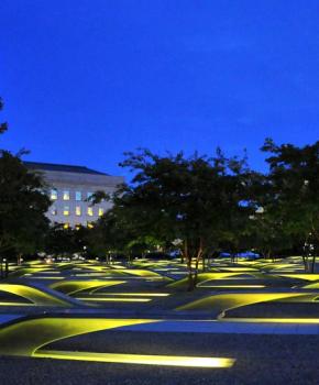 Nighttime at the National 9/11 Pentagon Memorial in Virginia