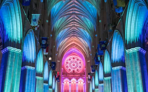 Cathedral light up inside with Blue & Pink lights (Credit: Jason Dixson)
