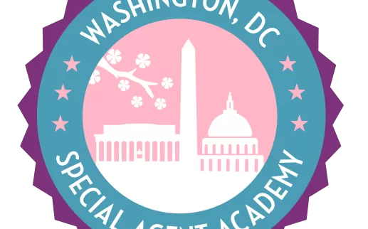 A stylized logo featuring Washington, D.C. landmarks such as the Washington Monument, the U.S. Capitol, and the Lincoln Memorial with cherry blossoms in the foreground, encircled by the text "Washington, DC Special Agent Academy."
