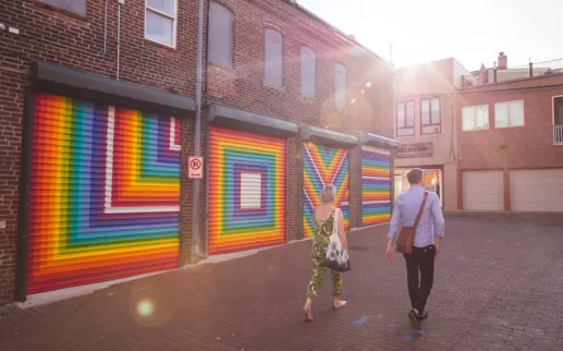 Colorful street art mural in Shaw's Blagden Alley - Historic alleyway in Washington, DC
